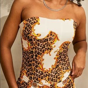 Miaou White Leopard Baroque Strapless Top